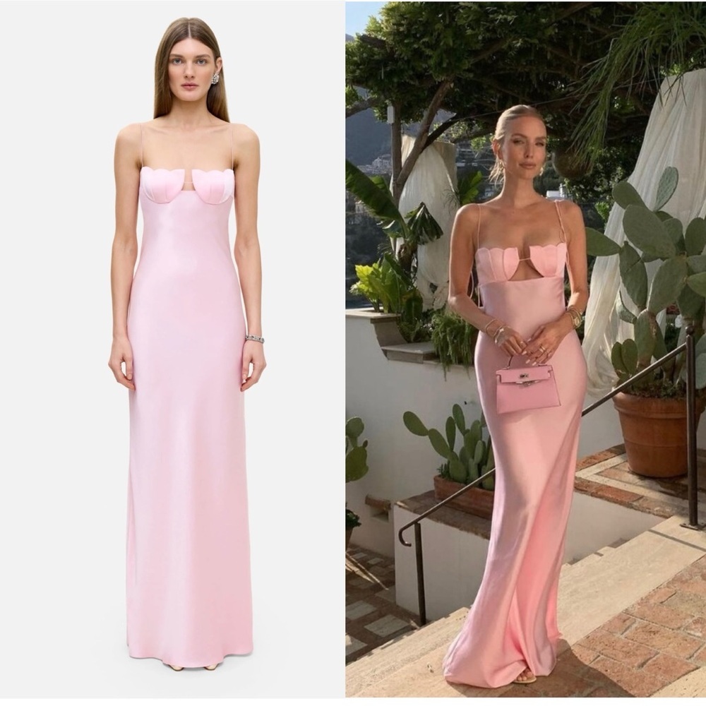 NWT Anna October Tulip Satin Maxi Dress In Pink Size XL